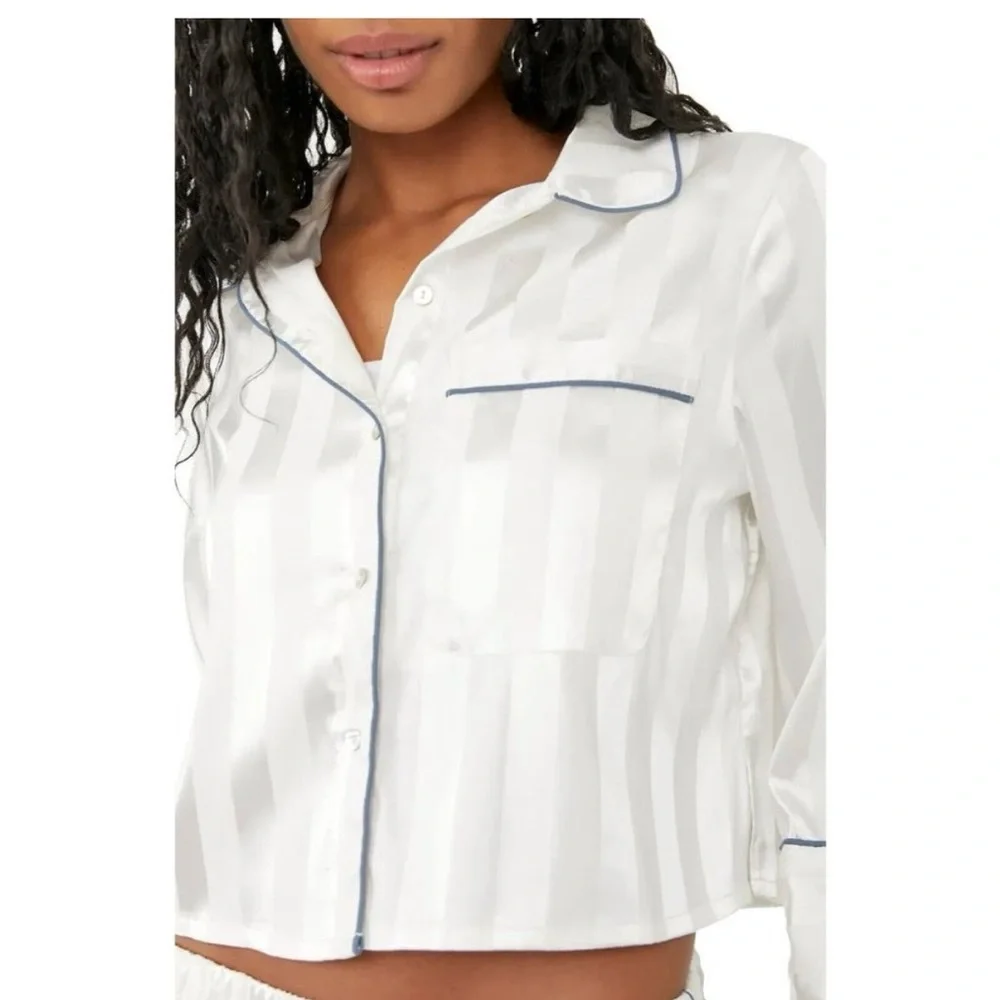 Free People Movement NEW Size Small pajama party 2-pc sleep set in satin ivory